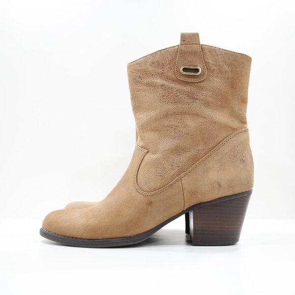 Bandolino Zephy Brown Leather 2.5" Block Heel Pull On Ankle Boots - 9.5 - Picture 1 of 7